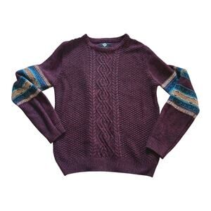 Cotton On Australian Cable Knit Sweater Aztec Print Jumper Maroon Popover SZ L